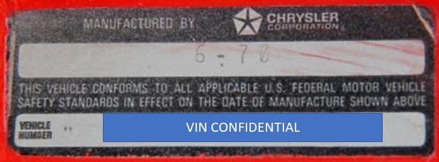 70 Charger Door VIN Decal Research Example